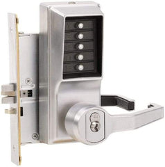Kaba Access - Combination Entry Lever Lockset with Key Override - 2-3/4" Back Set, No Cylinder, Zamak3, Satin Chrome Finish - Apex Tool & Supply