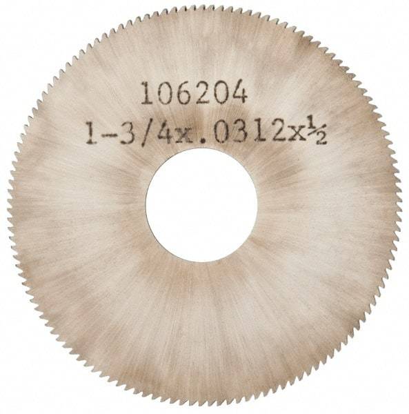 Made in USA - 1-3/4" Diam x 0.031" Blade Thickness, 1/2" Arbor Hole Diam, 130 Teeth, Solid Carbide, Jeweler's Saw - Uncoated - Apex Tool & Supply