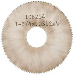 Made in USA - 1-3/4" Diam x 0.031" Blade Thickness, 1/2" Arbor Hole Diam, 130 Teeth, Solid Carbide, Jeweler's Saw - Uncoated - Apex Tool & Supply