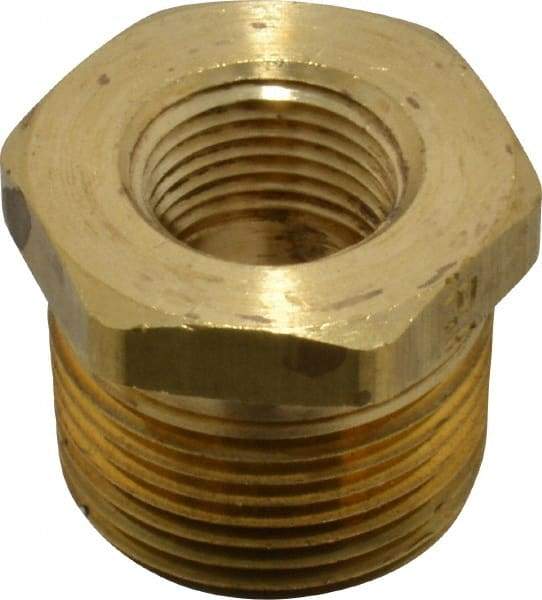 Parker - 3/4 Male Thread x 3/8 Female Thread, Brass Industrial Pipe Hex Bushing - MNPTF x FNPTF, 1,000 psi - Apex Tool & Supply