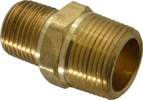 Parker - 3/4 x 1/2 Male Thread, Brass Industrial Pipe Hex Nipple - MNPTF, 1,000 psi - Apex Tool & Supply