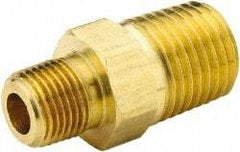 Parker - 3/8 x 1/8 Male Thread, Brass Industrial Pipe Hex Nipple - MNPTF, 1,000 psi - Apex Tool & Supply