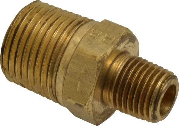 Parker - 1/2 x 1/4 Male Thread, Brass Industrial Pipe Hex Nipple - MNPTF, 1,000 psi - Apex Tool & Supply