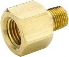 Parker - 1/4 Male Thread x 3/8 Female Thread, Brass Industrial Pipe Adapter - MNPTF x FNPTF, 1,000 psi - Apex Tool & Supply