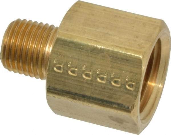 Parker - 1/4 Male Thread x 1/2 Female Thread, Brass Industrial Pipe Adapter - MNPTF x FNPTF, 1,000 psi - Apex Tool & Supply
