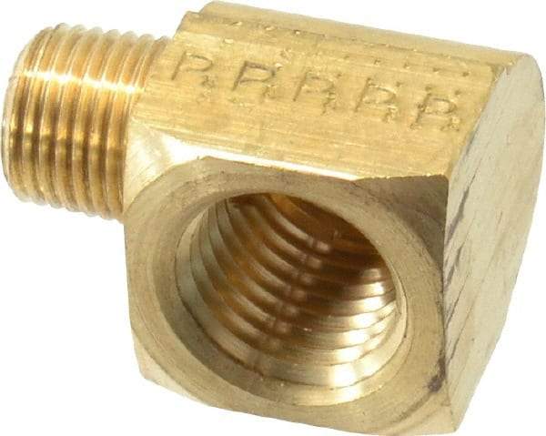 Parker - 1/8 Male Thread x 1/4 Female Thread, Brass Industrial Pipe 90° Street Elbow - MNPTF x FNPTF, 1,000 psi - Apex Tool & Supply