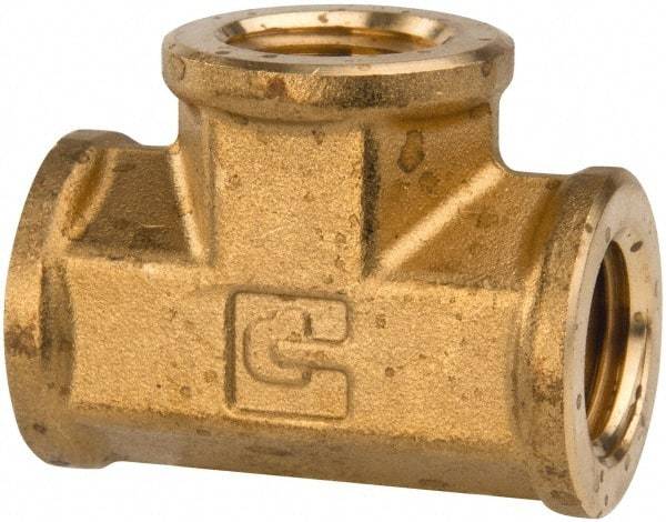 Parker - 1/4 Female Thread, Brass Industrial Pipe Female Tee - FNPTF, 1,000 psi - Apex Tool & Supply