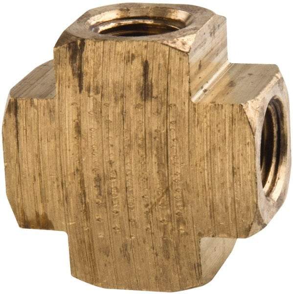 Parker - 1/8 Female Thread, Brass Industrial Pipe Female Cross - FNPTF, 1,000 psi - Apex Tool & Supply