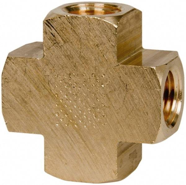 Parker - 1/4 Female Thread, Brass Industrial Pipe Female Cross - FNPTF, 1,000 psi - Apex Tool & Supply