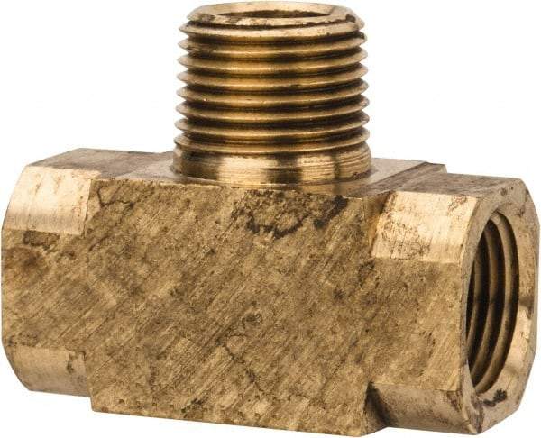 Parker - 3/8 Male Thread x 3/8 Female Thread, Brass Industrial Pipe Male Branch Tee - MNPTF x FNPTF, 1,000 psi - Apex Tool & Supply