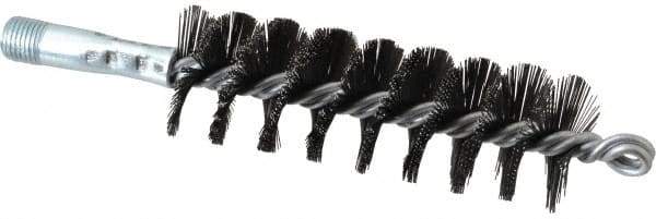 Schaefer Brush - 4-1/2" Brush Length, 1-1/2" Diam, Double Stem, Single Spiral Flue Brush - 7-1/2" Long, Tempered Steel Wire, 1/4" NPSM Male Connection - Apex Tool & Supply