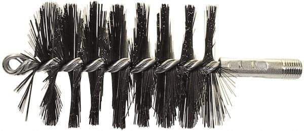 Schaefer Brush - 4-1/2" Brush Length, 3-1/4" Diam, Double Stem, Single Spiral Flue Brush - 7-1/2" Long, Tempered Steel Wire, 1/4" NPSM Male Connection - Apex Tool & Supply