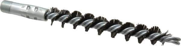 Schaefer Brush - 4-1/2" Brush Length, 3/4" Diam, Double Stem, Single Spiral Flue Brush - 7-1/2" Long, Tempered Steel Wire, 1/4" NPSM Male Connection - Apex Tool & Supply