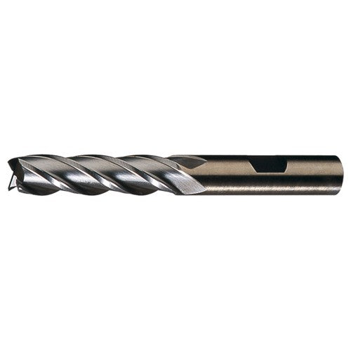 ‎19/64″ × 3/8″ × 3/4″ × 2-1/2″ RHS / RHC HSS-CO 8% (M42) Cobalt, Single End, 4-Flute, Center Cutting End Mill - TiN - Exact Industrial Supply