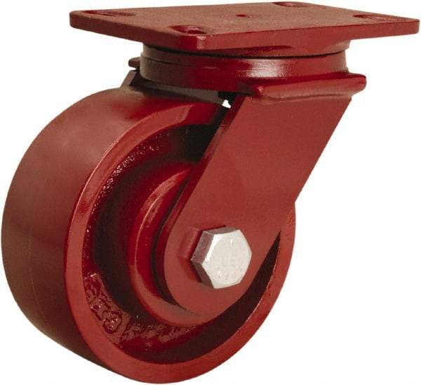 Hamilton - 6" Diam x 2-1/2" Wide x 7-1/2" OAH Top Plate Mount Swivel Caster - Cast Iron, 2,200 Lb Capacity, Straight Roller Bearing, 4-1/2 x 6-1/2" Plate - Apex Tool & Supply
