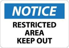 NMC - "Notice - Restricted Area - Keep Out", 10" Long x 14" Wide, Rigid Plastic Safety Sign - Rectangle, 0.05" Thick, Use for Security & Admittance - Apex Tool & Supply