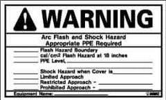 NMC - Accident Prevention Label, Header: WARNING - Legend: Warning - Arc Flash and Shock Hazard - Appropriate PPE Required, English, Black & Orange, 5" Long x 3" High, Sign Muscle Finish - Apex Tool & Supply