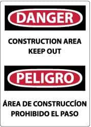 NMC - "Danger - Construction Area - Keep Out", 14" Long x 10" Wide, Pressure-Sensitive Vinyl Safety Sign - Rectangle, 0.004" Thick, Use for Security & Admittance - Apex Tool & Supply