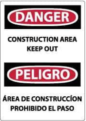 NMC - "Danger - Construction Area - Keep Out", 20" Long x 14" Wide, Rigid Plastic Safety Sign - Rectangle, 0.05" Thick, Use for Security & Admittance - Apex Tool & Supply