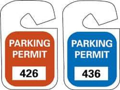 NMC - 4-3/4 Inch High x 2-3/4 Inch Wide, PARKING PERMIT Parking/Vehicle Hang Tag - 1 Side, Unrippable Vinyl, Blue - Apex Tool & Supply