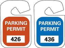 NMC - 4-3/4 Inch High x 2-3/4 Inch Wide, PARKING PERMIT Parking/Vehicle Hang Tag - 1 Side, Unrippable Vinyl, Blue - Apex Tool & Supply