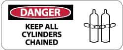 NMC - "Danger - Keep All Cylinders Chained", 7" Long x 17" Wide, Rigid Plastic Safety Sign - Rectangle, 0.05" Thick, Use for Accident Prevention - Apex Tool & Supply