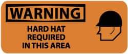 NMC - "Warning - Hard Hat Required in This Area", 7" Long x 17" Wide, Rigid Plastic Safety Sign - Rectangle, 0.05" Thick, Use for Accident Prevention - Apex Tool & Supply
