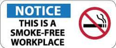 NMC - "Notice - This Is a Smoke-Free Workplace", 7" Long x 17" Wide, Rigid Plastic Safety Sign - Rectangle, 0.05" Thick, Use for Smoking Regulations - Apex Tool & Supply