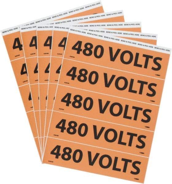 NMC - Electrical Markers Label - Legend: 480 Volts, English, Black & Orange, 9" Long x 2-1/4" High, Sign Muscle Finish - Apex Tool & Supply