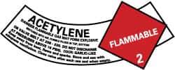 NMC - Hazardous Materials Label - Legend: Acetylene Gas - Flammable 2, English, Red, Black & White, 5-1/4" Long x 2" High, Sign Muscle Finish - Apex Tool & Supply