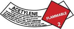 NMC - Hazardous Materials Label - Legend: Acetylene Gas - Flammable 2, English, Red, Black & White, 5-1/4" Long x 2" High, Sign Muscle Finish - Apex Tool & Supply