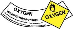 NMC - Hazardous Materials Label - Legend: Oxygen Warning! High Pressure, English, Yellow, Black & White, 5-1/4" Long x 2" High, Sign Muscle Finish - Apex Tool & Supply