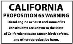 NMC - Hazardous Materials Label - Legend: California Proposition 65 - Warning - Diesel Engine Exhaust and Some of Its Constituents Are Known to the State of..., English, Black & White, 5" Long x 3" High, Sign Muscle Finish - Apex Tool & Supply