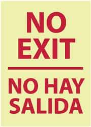 NMC - No Exit, Pressure Sensitive Vinyl Exit Sign - 14" Wide x 20" High, English/Spanish, Glow-in-the-Dark - Apex Tool & Supply