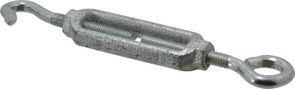 Made in USA - 112 (Hook) & 96 (Eye) Lb Load Limit, 5/16" Thread Diam, 2-9/16" Take Up, Malleable Iron Hook & Eye Turnbuckle - 3-7/16" Body Length, 7/32" Neck Length, 6-3/4" Closed Length - Apex Tool & Supply
