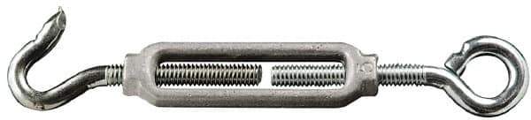 Made in USA - 68 (Hook) & 74 (Eye) Lb Load Limit, 1/4" Thread Diam, 2-1/4" Take Up, Malleable Iron Hook & Eye Turnbuckle - 2-5/16" Body Length, 11/64" Neck Length, 5-1/2" Closed Length - Apex Tool & Supply