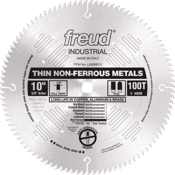 Freud - 10" Diam, 5/8" Arbor Hole Diam, 100 Tooth Wet & Dry Cut Saw Blade - Carbide-Tipped, Standard Round Arbor - Apex Tool & Supply