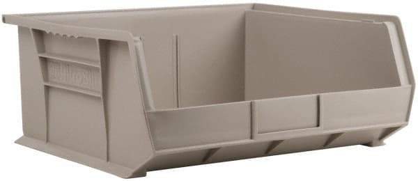 Akro-Mils - 75 Lb. Load Capacity, 14-3/4" Deep, Gray Polymer Hopper Stacking Bin - 7" High x 16-1/2" Wide x 14-3/4" Long - Apex Tool & Supply