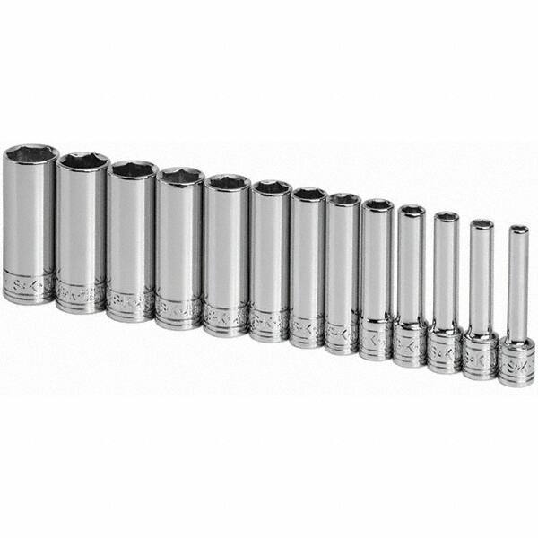SK - 1/4" Drive Deep Socket Set - 4 to 15mm, Metric Measurement Standard - Apex Tool & Supply