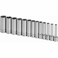 SK - 1/4" Drive Deep Socket Set - 4 to 15mm, Metric Measurement Standard - Apex Tool & Supply