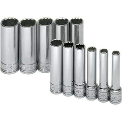 SK - 1/4" Drive Deep Socket Set - 5 to 14mm, Metric Measurement Standard - Apex Tool & Supply