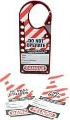 Master Lock - Double Jaw, 1-3/4 to 2-1/8" Jaw Diam, 5 PadLocks, Anodized Aluminum/Stainless Steel Lockout Hasp - Snap-On, 7" Long, Red - Apex Tool & Supply