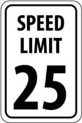 NMC - "Speed Limit 25", 12" Wide x 18" High, Aluminum Speed Limit Signs - 0.063" Thick, Black on White, Rectangle, Post Mount - Apex Tool & Supply