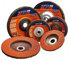 Norton - 60 Grit, 7" Disc Diam, 5/8-11 Center Hole, Type 27 Ceramic Flap Disc - Plastic Backing, Arbor Attaching System, Coated - Apex Tool & Supply