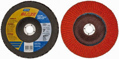 Norton - 36 Grit, 7" Disc Diam, 7/8" Center Hole, Type 29 Ceramic Flap Disc - 8,500 Max RPM, Fiberglass Backing, Arbor Attaching System, Coated - Apex Tool & Supply