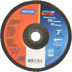 Norton - 80 Grit, 7" Disc Diam, 7/8" Center Hole, Type 29 Ceramic Flap Disc - 8,500 Max RPM, Fiberglass Backing, Arbor Attaching System, Coated - Apex Tool & Supply