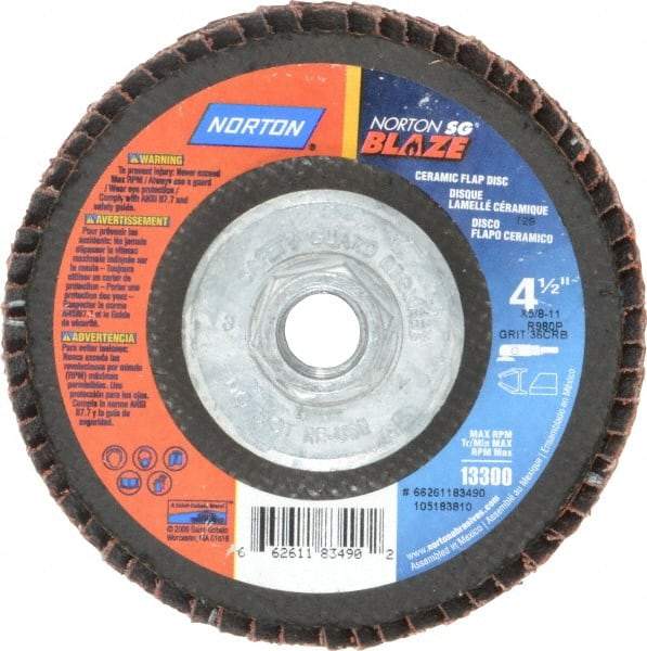 Norton - 80 Grit, 5" Disc Diam, Type 29 Flap Disc - Fiberglass Backing, Arbor Attaching System - Apex Tool & Supply