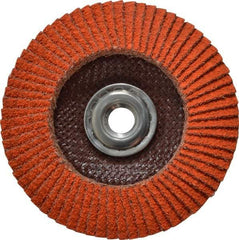 Norton - 40 Grit, 4-1/2" Disc Diam, 5/8-11 Center Hole, Type 29 Ceramic Flap Disc - 13,000 Max RPM, Fiberglass Backing, Arbor Attaching System, Coated - Apex Tool & Supply