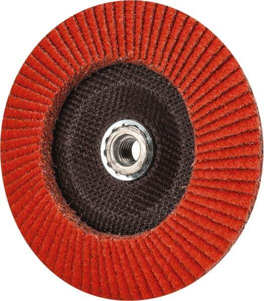 Norton - 36 Grit, 7" Disc Diam, 5/8-11 Center Hole, Type 29 Ceramic Flap Disc - 8,500 Max RPM, Fiberglass Backing, Arbor Attaching System, Coated - Apex Tool & Supply