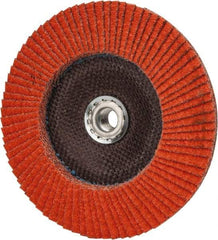 Norton - 40 Grit, 7" Disc Diam, 5/8-11 Center Hole, Type 29 Ceramic Flap Disc - 8,500 Max RPM, Fiberglass Backing, Arbor Attaching System, Coated - Apex Tool & Supply